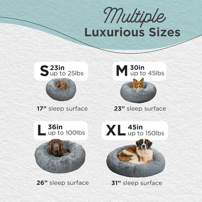 Best Friends by Sheri Original Calming Donut Dog and Cat Bed, Shag Faux Fur, Gray, (30in x 30in)