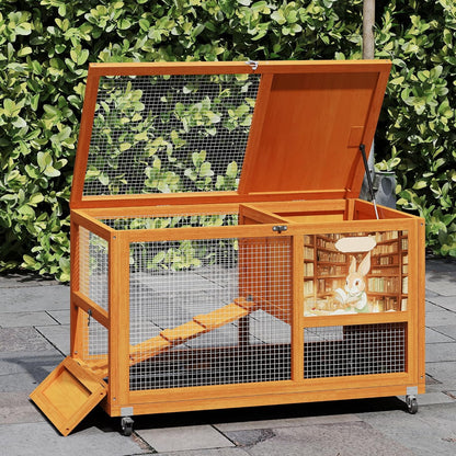 COZIWOW Wooden 36Inches Rabbit Hutch Indoor with Wheels Bunny Cage Outdoor Rabbit Cage with Clean