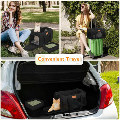 PETUX TSA Approved Pet Carrier in Cabin, 17"x11"x9.5" Soft Cat Carriers for Small Cats up to 12 lb