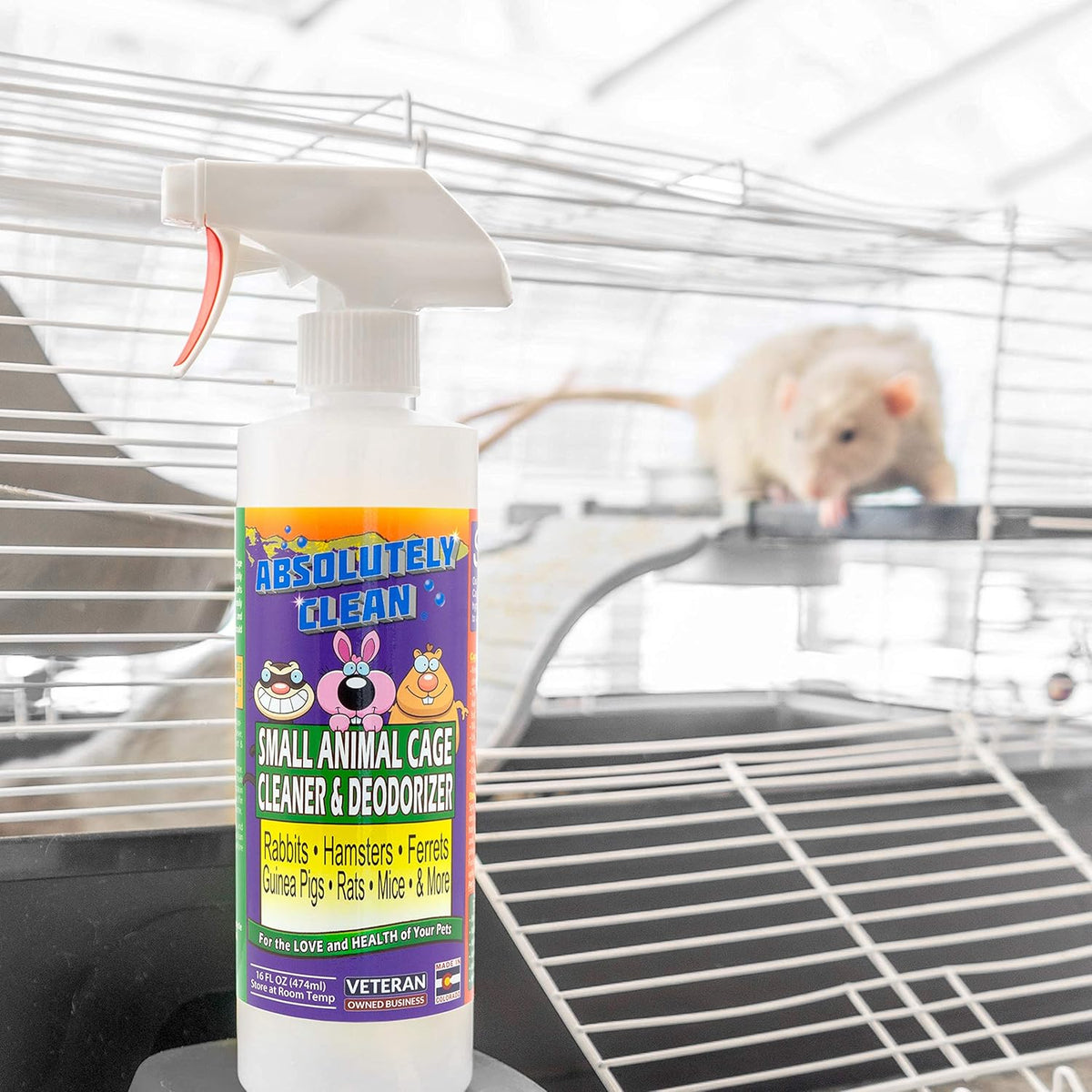 Amazing Small Animal Cage Cleaner, Just Spray/Wipe, Easily Removes Messes & Odors - Hamster Cages