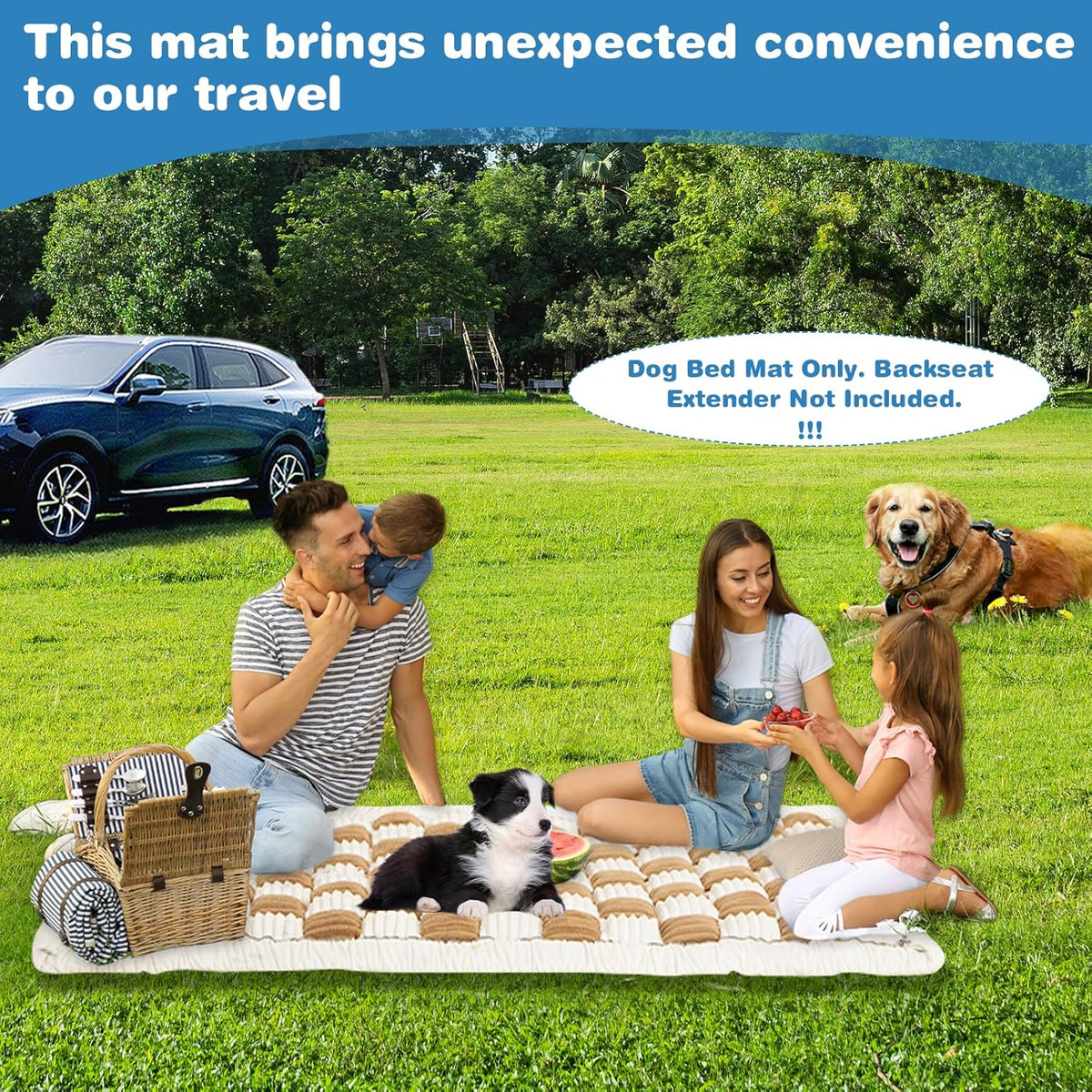 VClife Dog Bed Mat for Car Backseat Extender, Anti Slip Plaid Pet Bed Mat for Car Backseat
