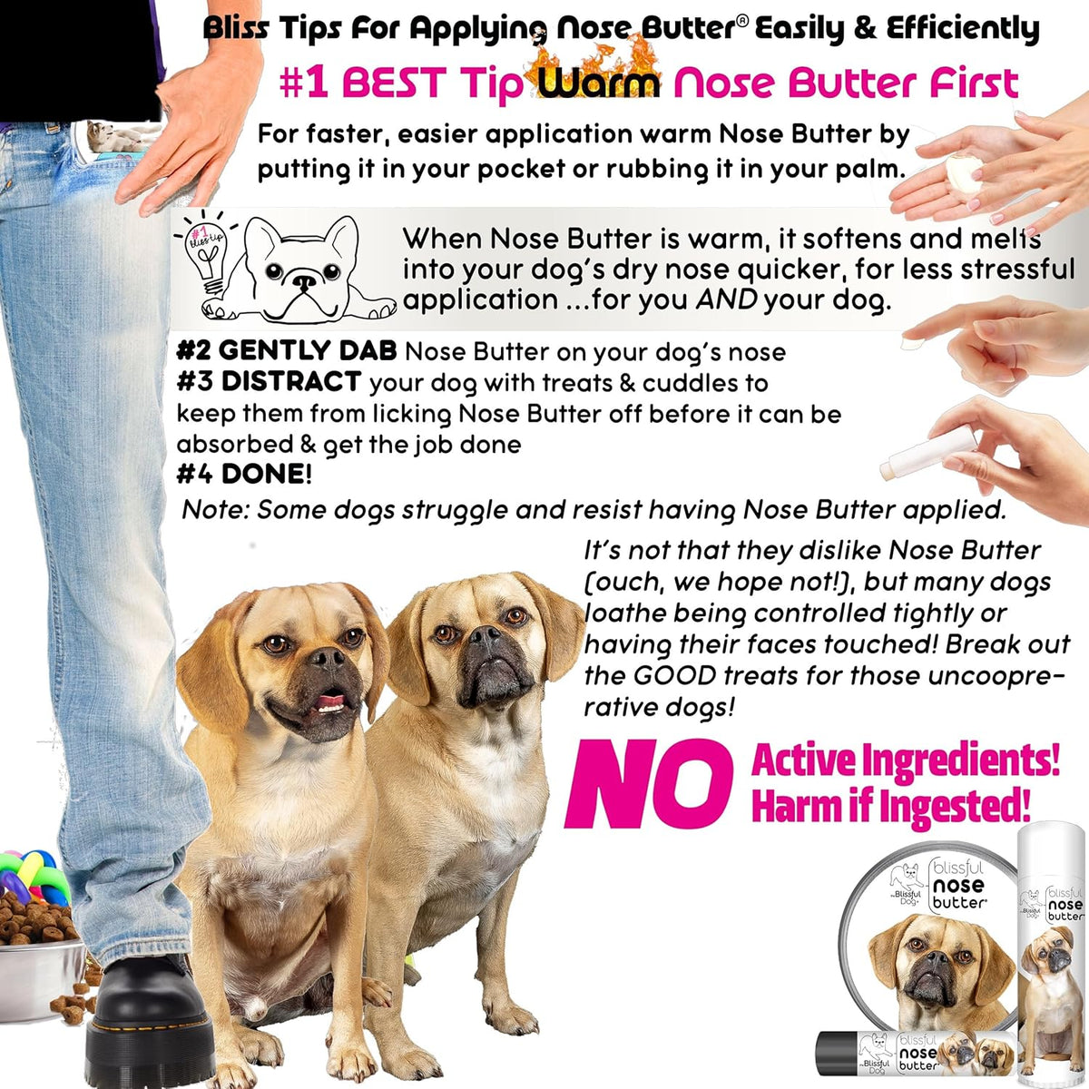 The Blissful Dog Puggle Nose Butter for Dry, Cracked Skin, Lick-Safe Dog Nose Balm with