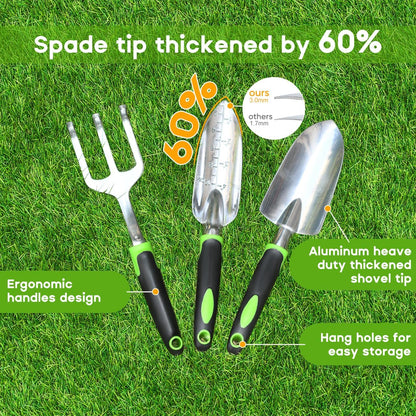 Garden Tool Set, 3 Pack Aluminum Heavy Duty Gardening Kit Includes Hand Trowel, Transplant Trowel