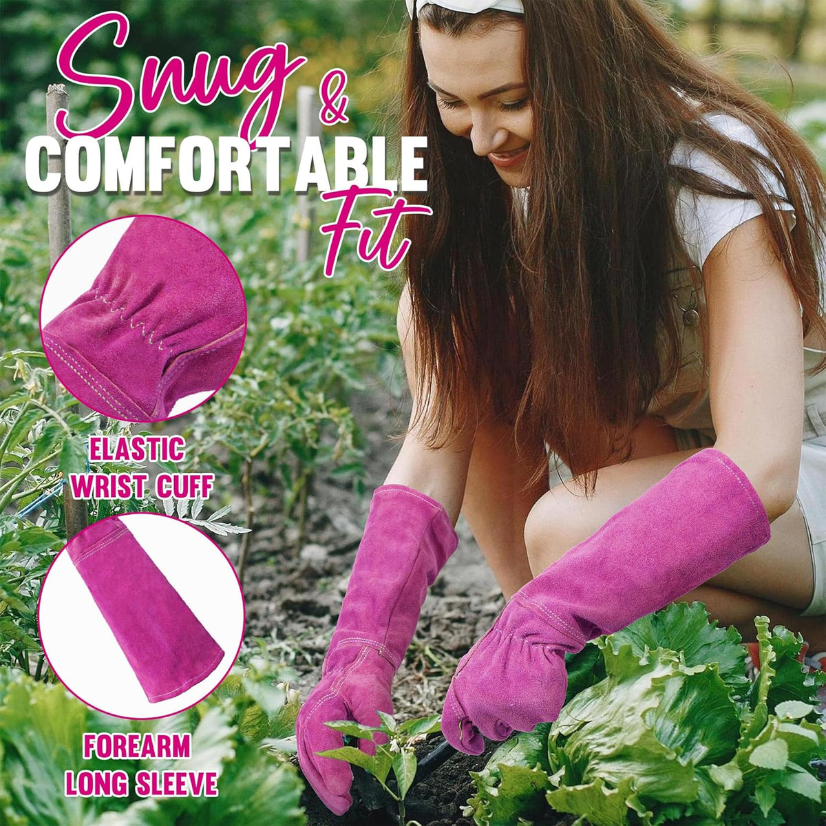 HANDLANDY Ladies Leather Gardening Gloves, Thorn Proof Women Rose Pruning Garden Yard Glove, Heavy