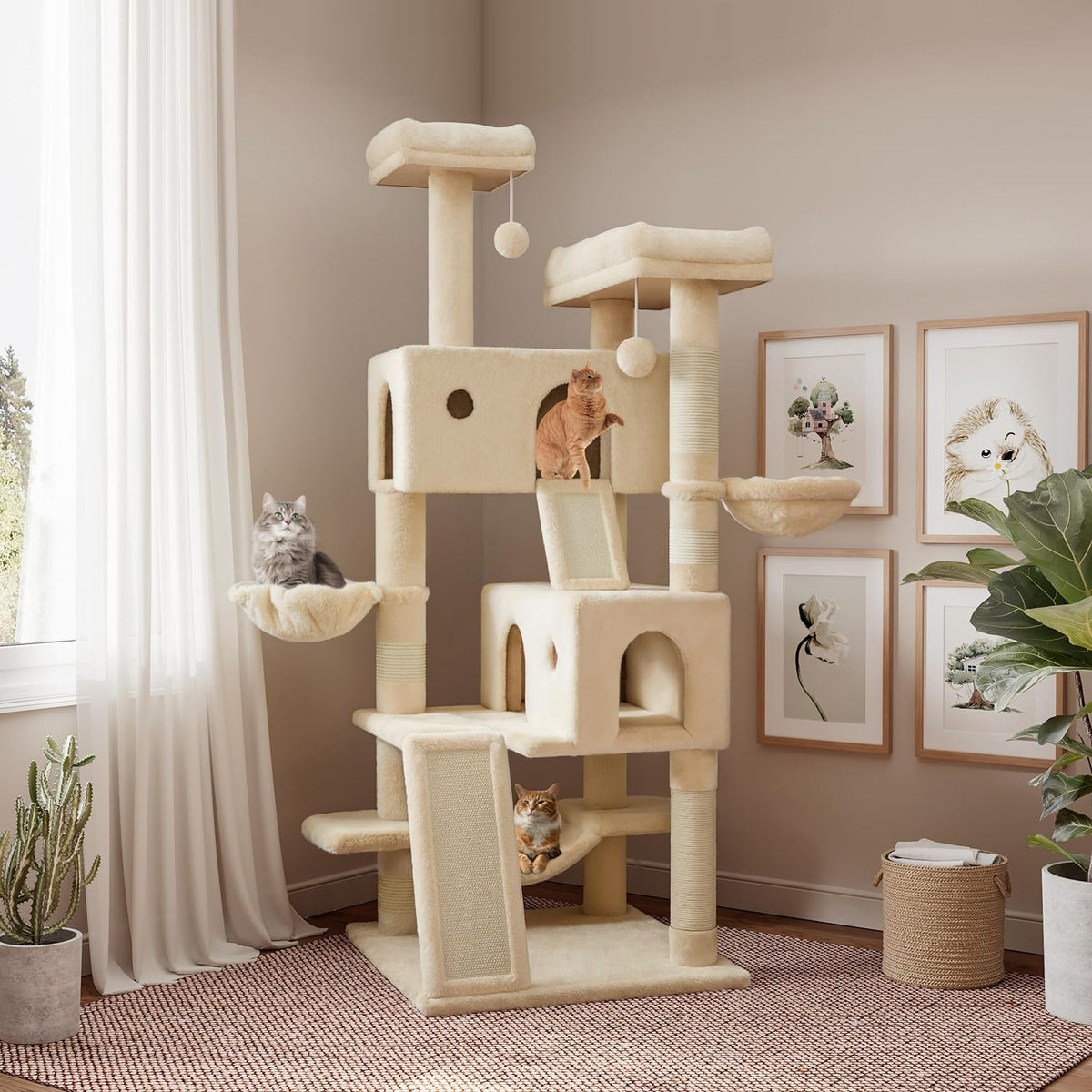 SHA CERLIN 65in Larger Cat Tree Tower Condo for Indoor Kitties/Multi-Level Furniture Activity