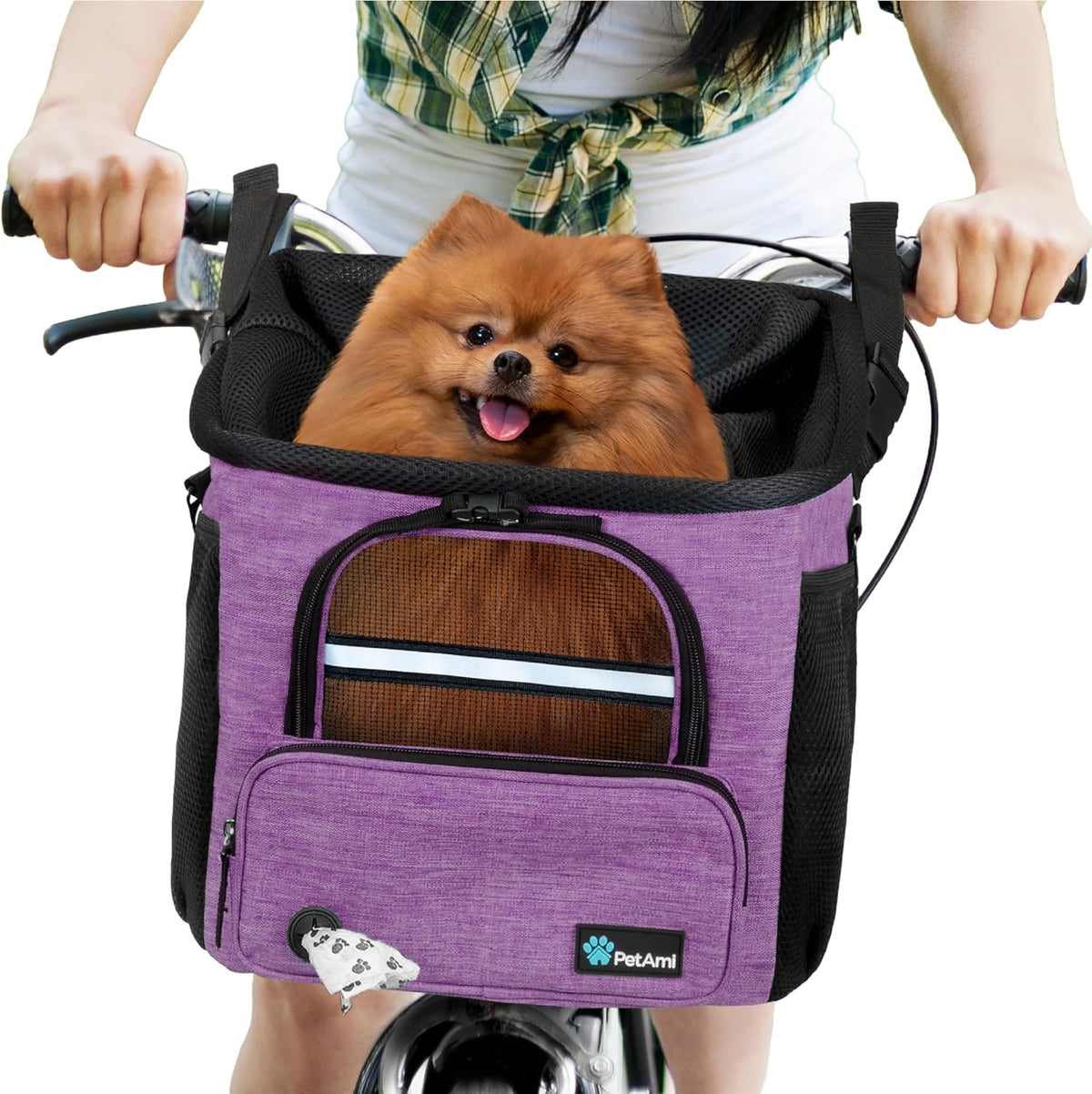 PetAmi Dog Bike Basket, Soft-Sided Ventilated Dog Bike Carrier Backpack, Pet Bicycle Basket for