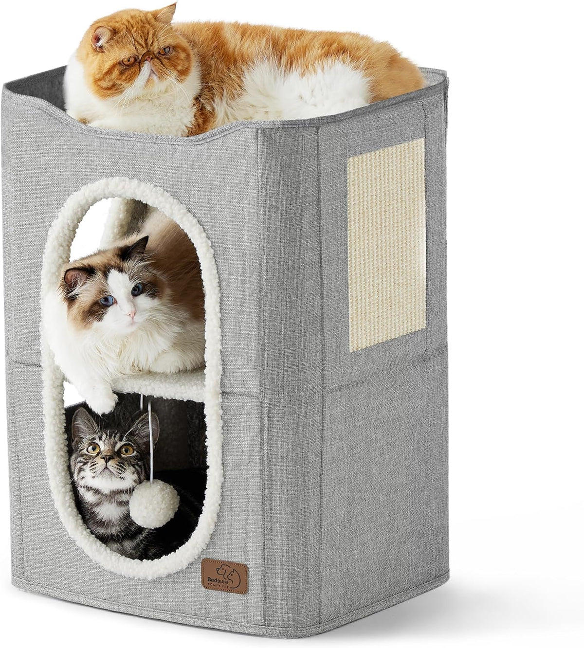 Bedsure 2 Story Cat House - Cat Condos for Indoor Cats with Scratch Pad and Fluffy Ball Hanging