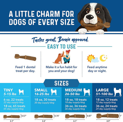 Bernie's Charming Chompers - Daily Dental Chews for Dogs 5-15 Lbs. - 22 Count - Cleans Teeth