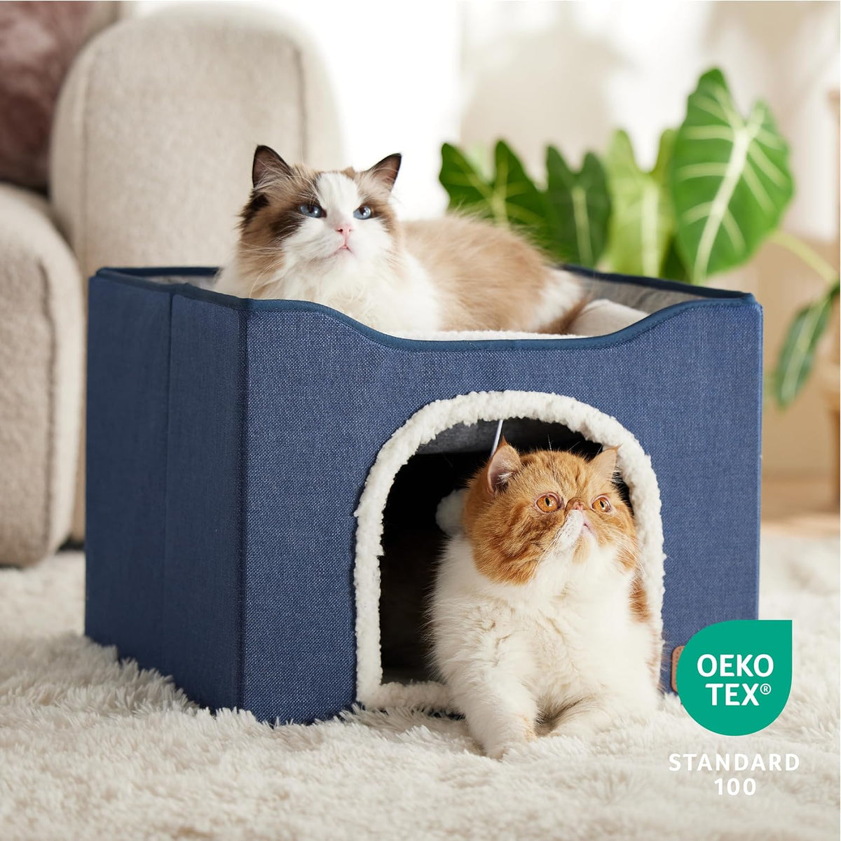 Bedsure Cat Beds for Indoor Cats - Large Cat Cave for Pet Cat House with Fluffy Ball Hanging and