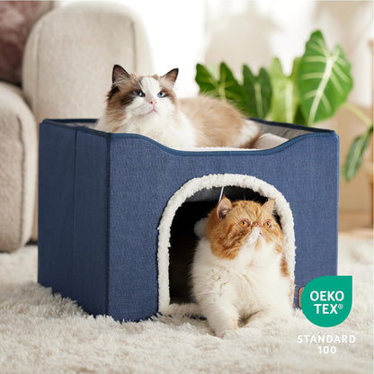 Bedsure Cat Beds for Indoor Cats - Large Cat Cave for Pet Cat House with Fluffy Ball Hanging and