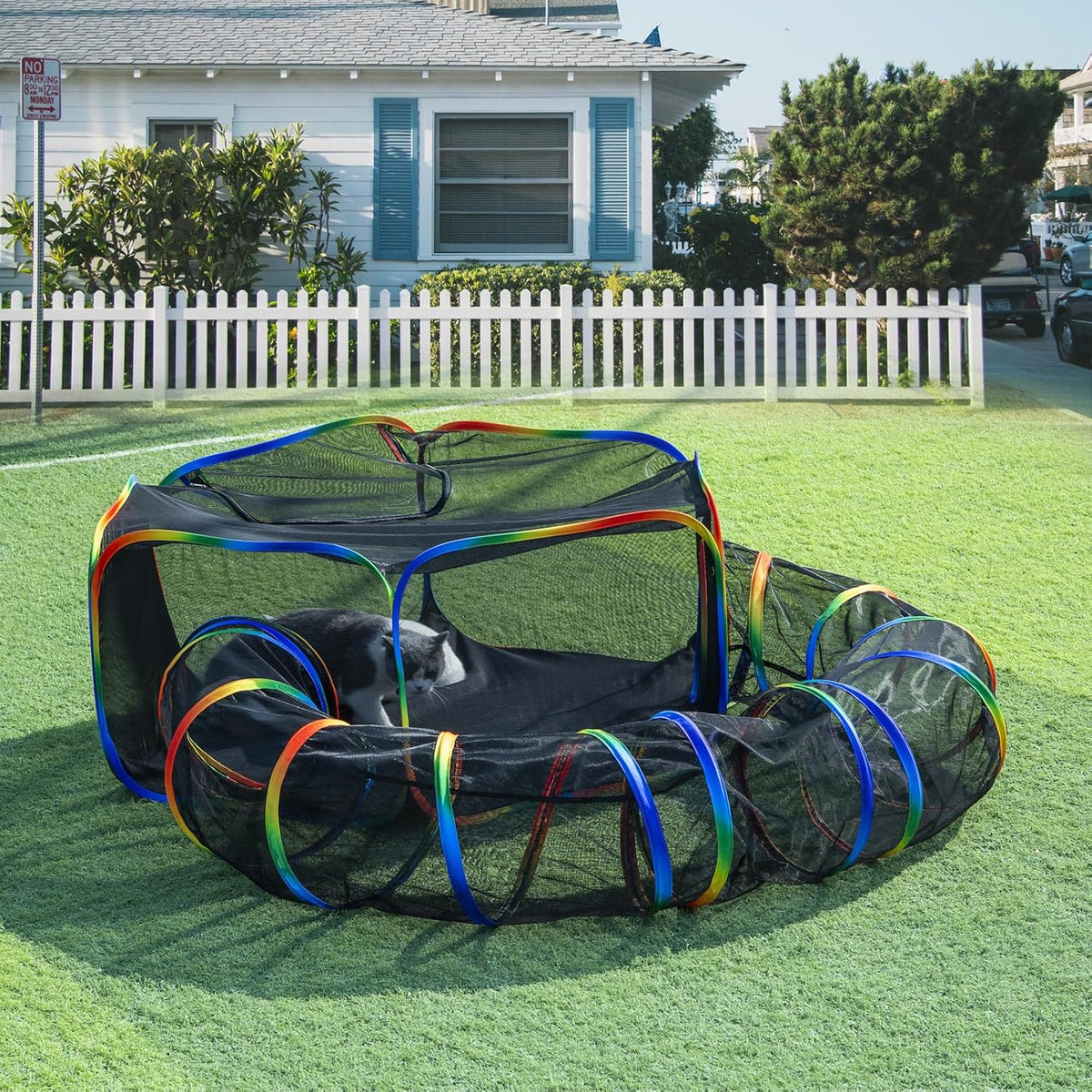 LUCKITTY Outdoor Rainbow Cat Enclosures Playground,Outside House for Indoor Cats Include Portable