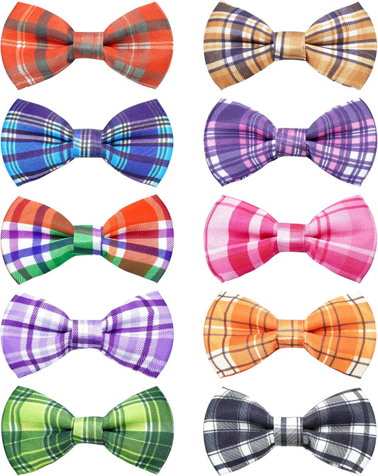 PET SHOW 10 Pack Plaid Big Dog Bow Ties for Large Medium Dogs Sliding Collar Attachments Classic