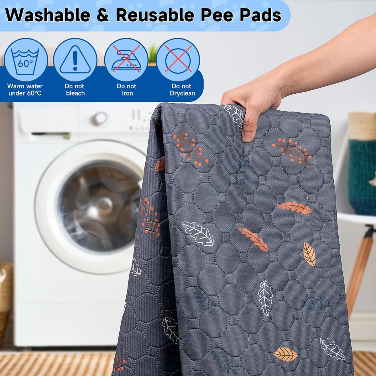 Sunheir Washable Pee Pads for Dogs Large 48" x 48" 2-Pack Reusable Puppy Pads Pet Training Pads