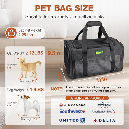 Airline Approved Cat and Small Dog Carrier – Soft-Sided, Foldable Under-Seat Travel Bag for Pets up