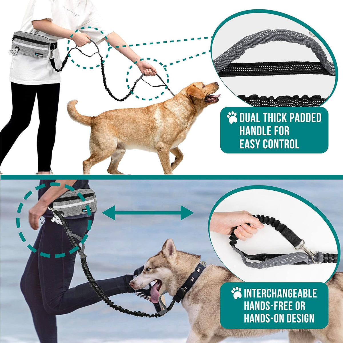 PetAmi Hands Free Dog Leash, Running Leash Belt Walking, Jogging, Waist Zipper Pouch with Poop Bag