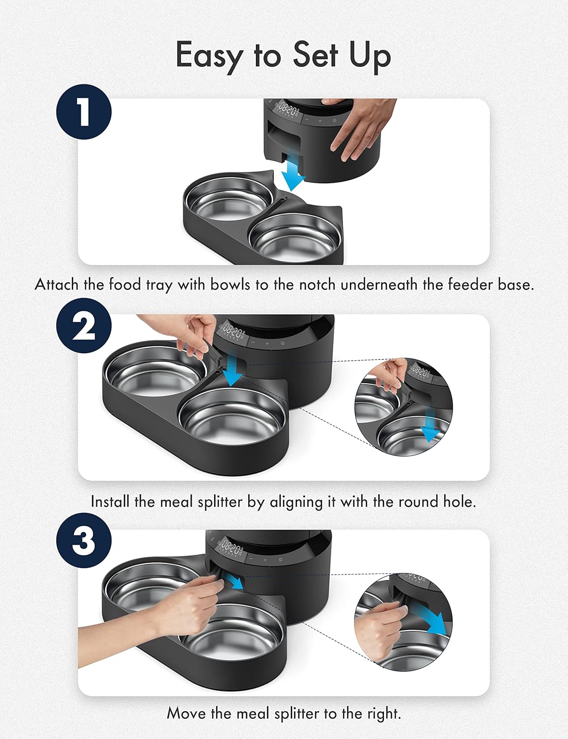 PETLIBRO Pet Food Splitter with Stainless Steel Bowls, Automatic Cat Feeder Bowls for Two Cats or