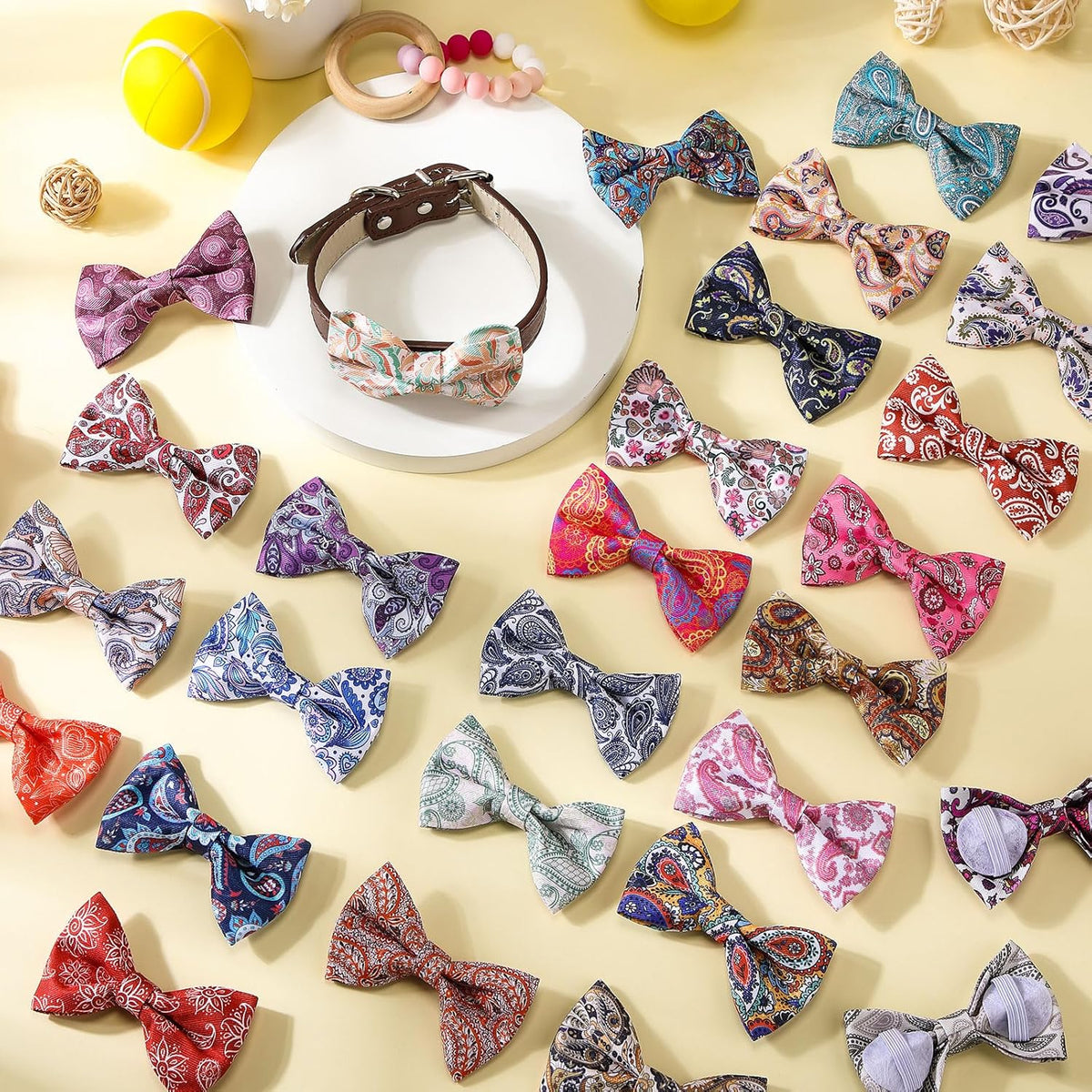 Reginary 50 Pieces Dog Bow Ties Pet Collar Bow Puppy Collar Attachment with Rubber Bands for Small