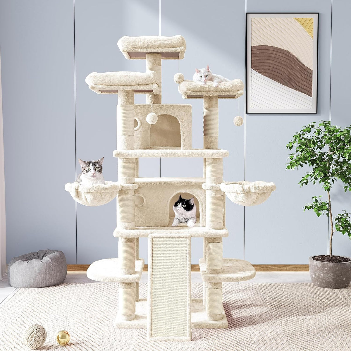 Allewie 68 Inches Cat Tree/House and Towers for Big Feline/Scratching Post/Multi-Level Large Kitty