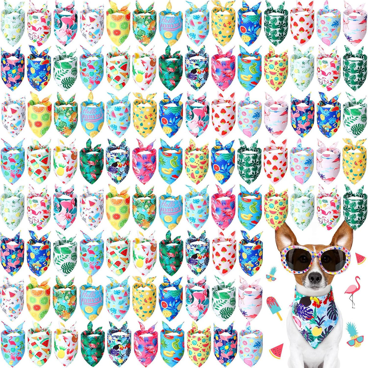 Chunful 100 Pieces Dog Bandanas Bulk Summer Pet Bandanas Pack Triangle Scarf Bib Kerchief Set for