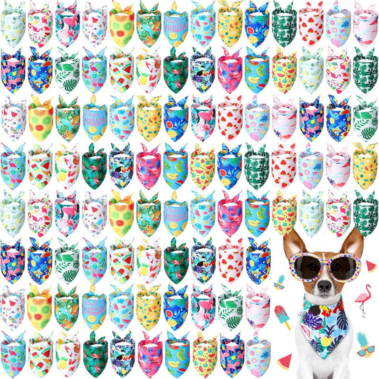 Chunful 100 Pieces Dog Bandanas Bulk Summer Pet Bandanas Pack Triangle Scarf Bib Kerchief Set for