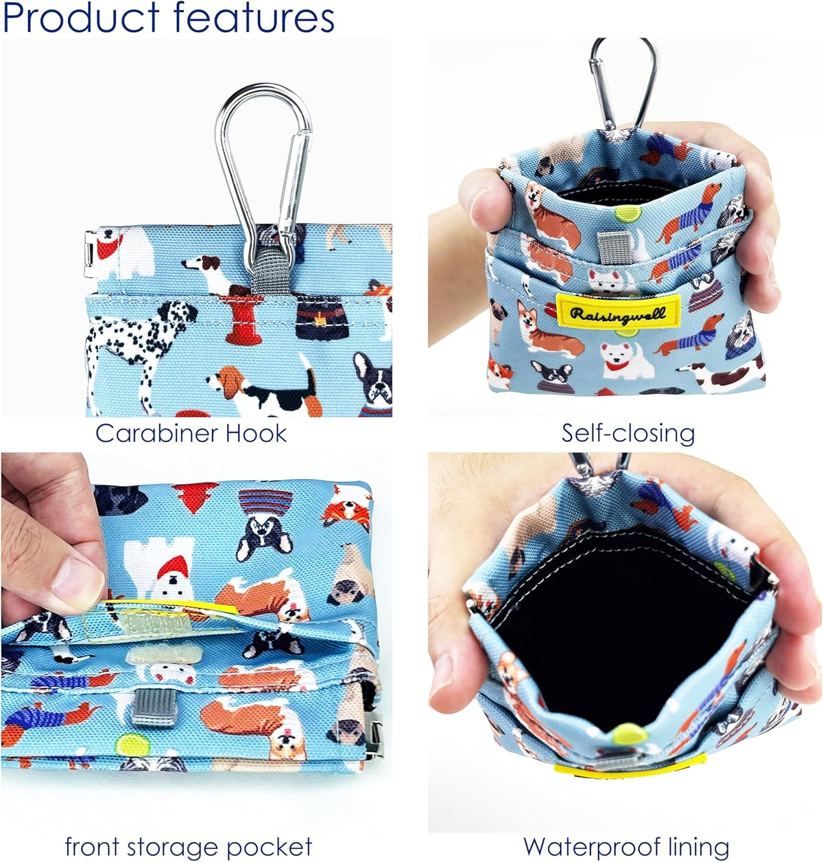 Dog Treat Pouch,Cotton Pocket Sized Training Holder, Hand Free Walking Funny Bag with Carabiner