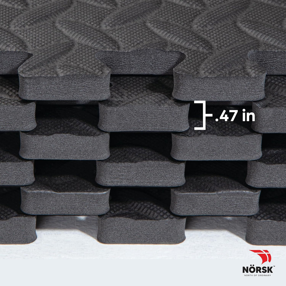 Norsk Foam Floor Gym Mats with Interlocking Tiles, .47" Thick, 24"x24", 54-Pack, 216 Square Feet