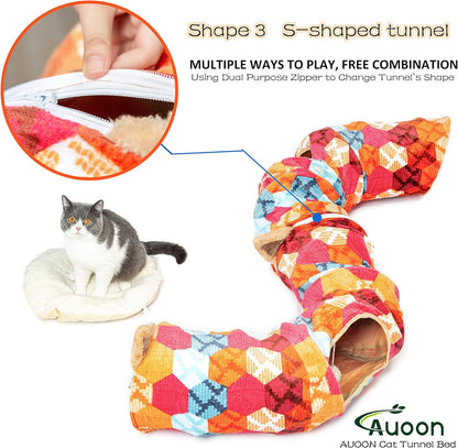 AUOON Cute Cat Donut Tunnel - Interactive Cat Tunnel Bed for Indoor Cats Kitten Kitty Puppy Rabbit