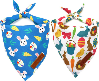 Realeaf Easter Dog Bandanas 2 Pack, Reversible Bunny Carrot and Easter Eggs Pet Scarf for Boy and