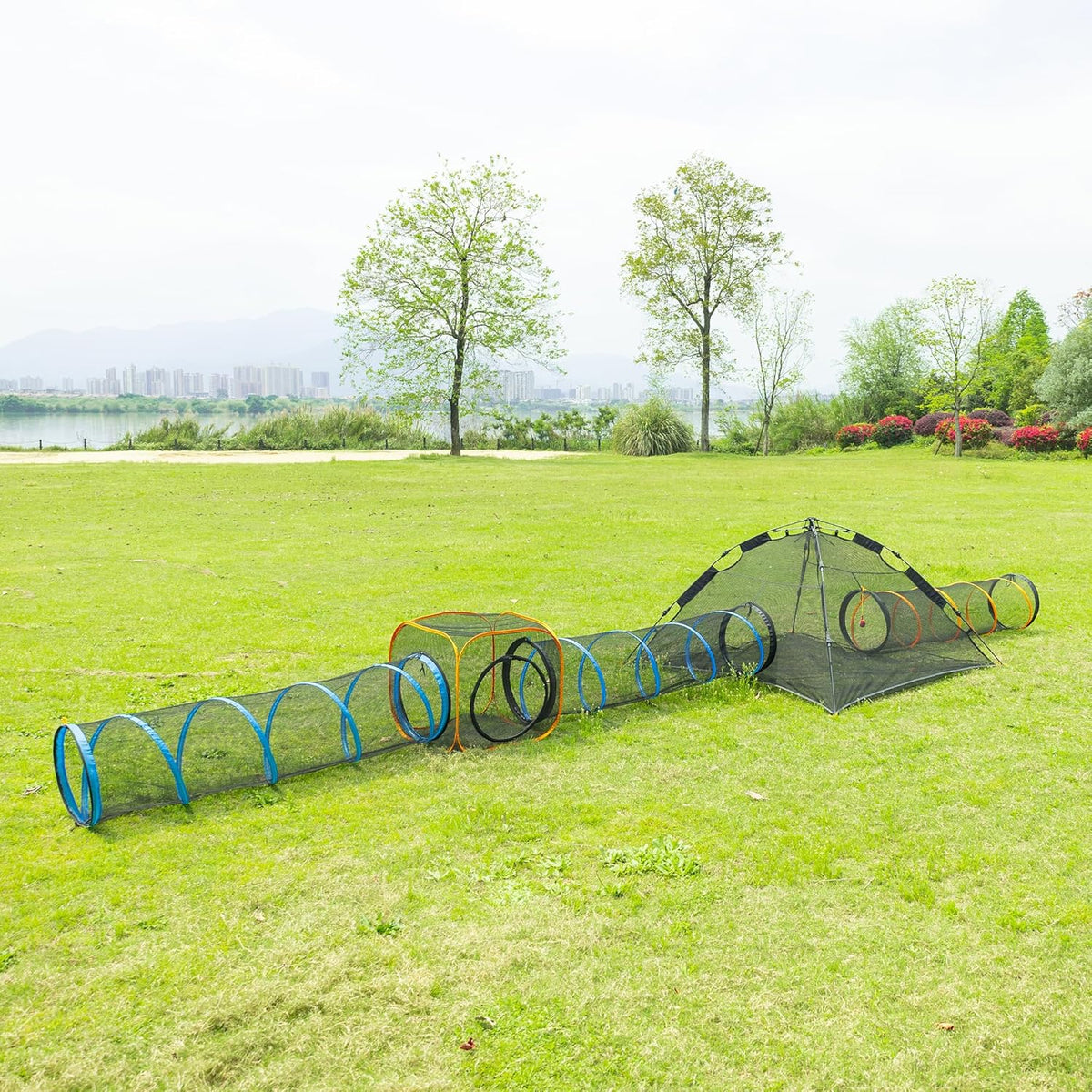 Cat Play Tunnel + Cube(with Three Ways) for Indoor and Outdoor, Kitty Play House, Cat Enclosures