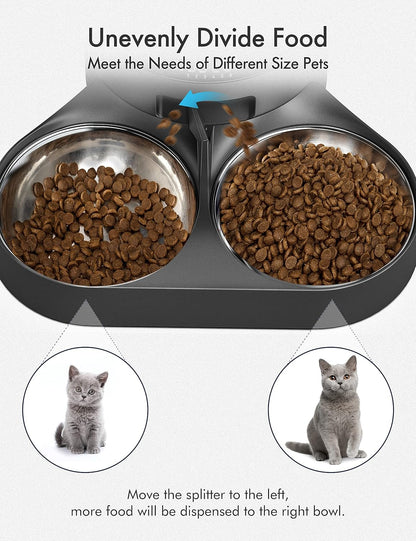 PETLIBRO Pet Food Splitter with Stainless Steel Bowls, Automatic Cat Feeder Bowls for Two Cats or