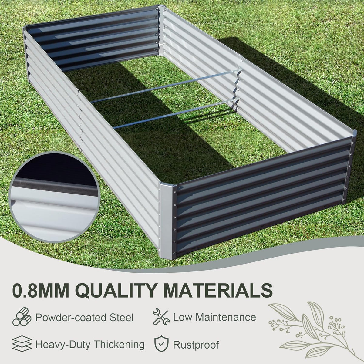 Domi Raised Garden Beds Outdoor, 6x3x1.5Ft Thickening Tall Metal Rectangular Deep Root Box Planter