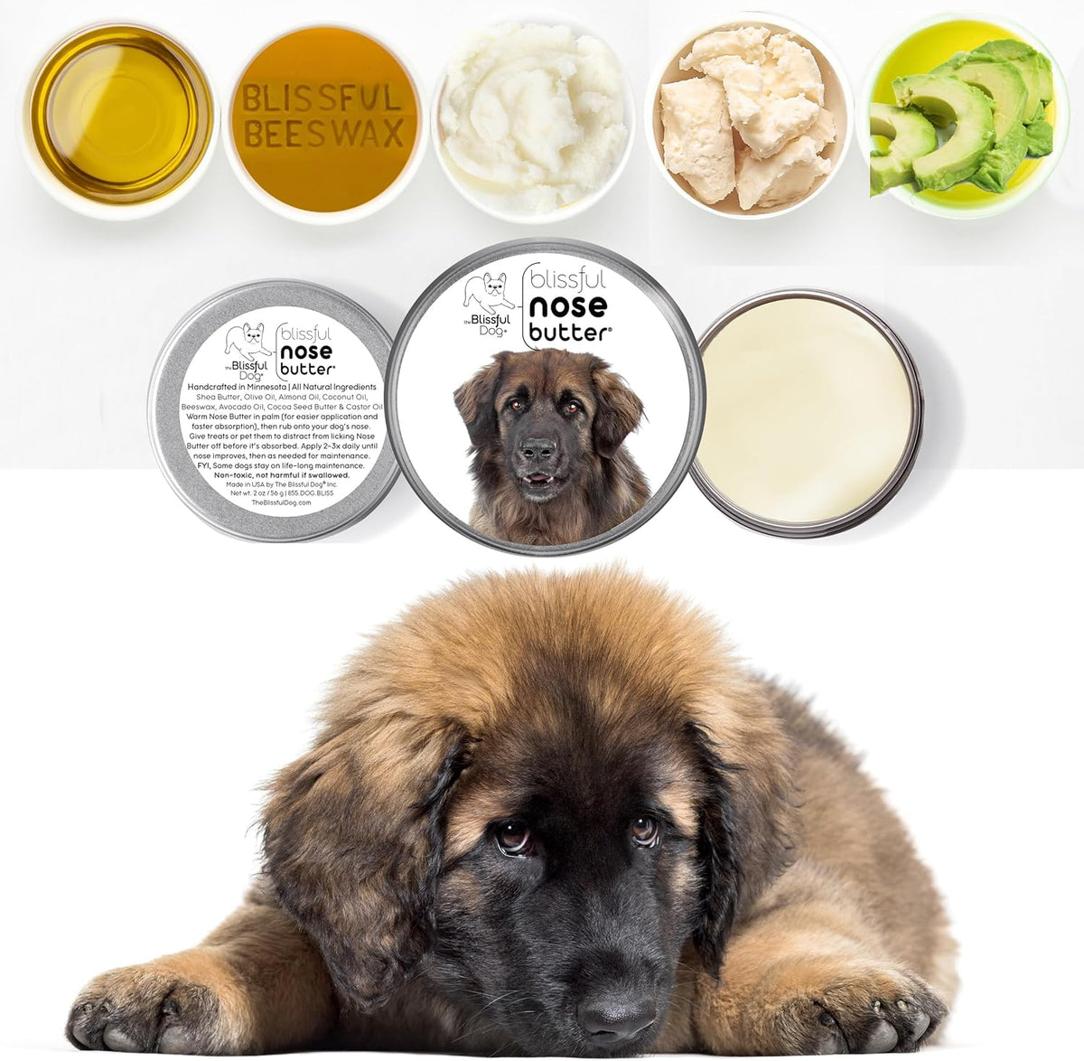 The Blissful Dog Leonberger Nose Butter for Dry, Cracked Skin, Lick-Safe Dog Nose Balm with