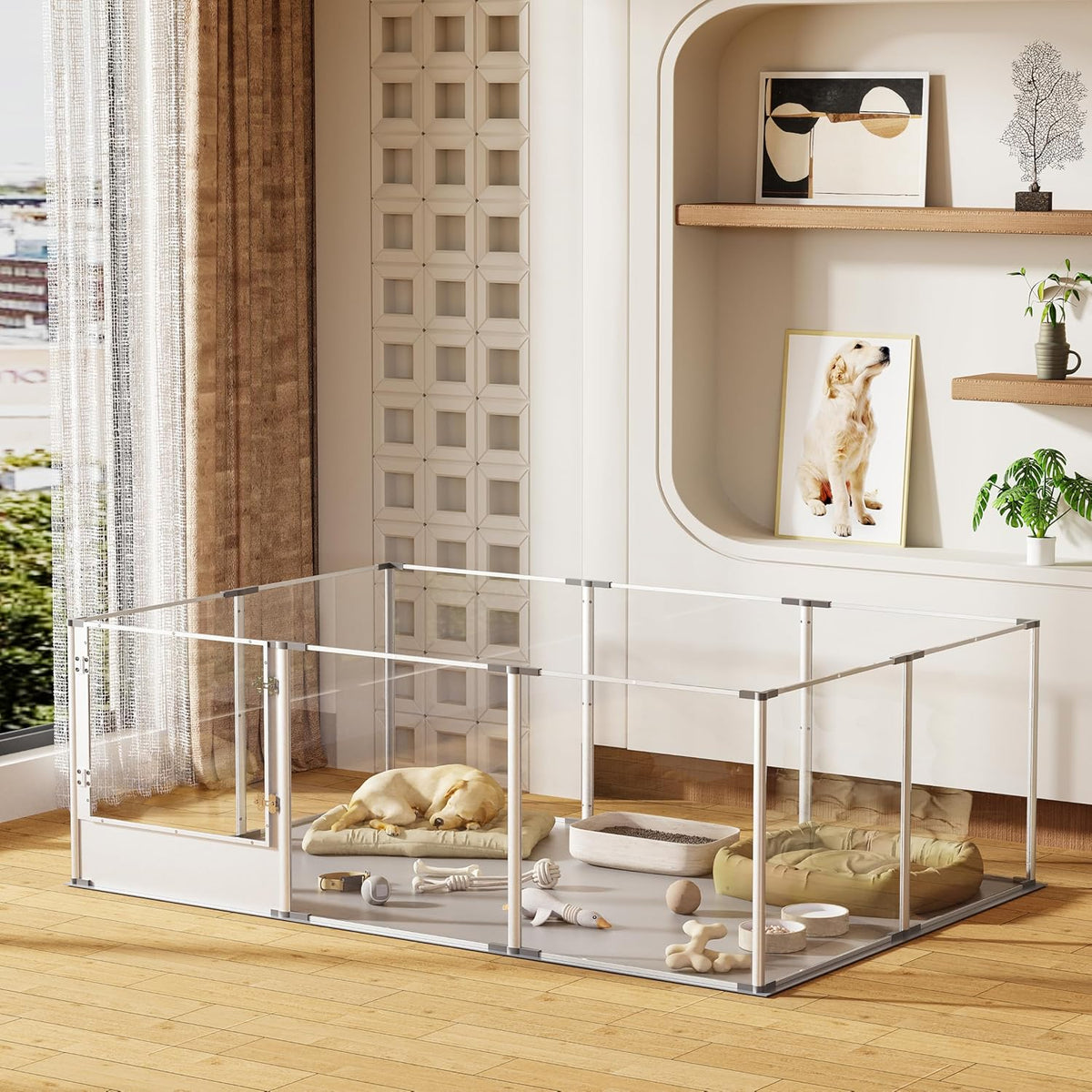 Dog Clear Playpen Fence Kennel: 10Panels Indoor Transparent Whelping Box Pen Cage with Waterproof