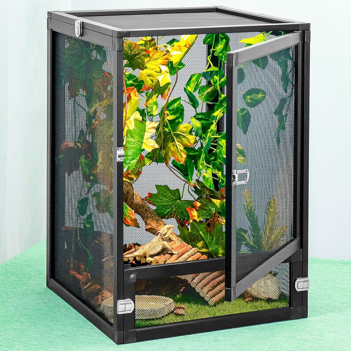 13 Gal Detachable and Foldable Reptile Butterfly Cage Terrarium, 360° Observation, Airflow
