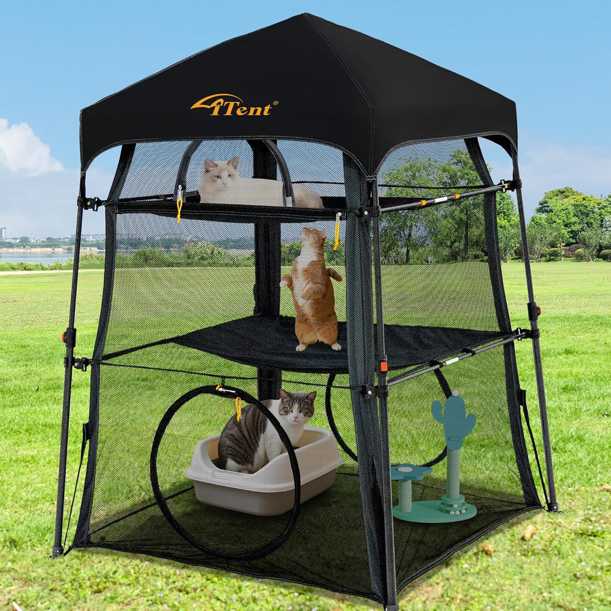 X-Large Catio Outdoor Cat Enclosure and Cat Tower Tent for Indoors and Outdoor,3 Tier Spacious Cat