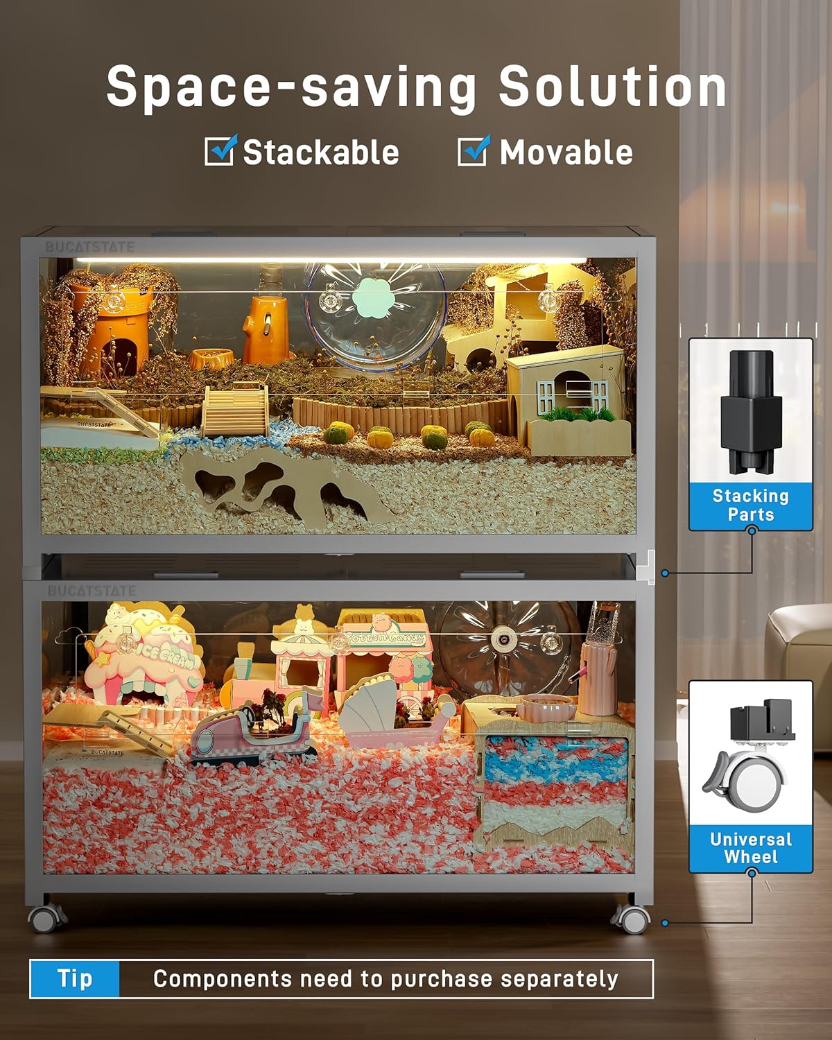 BUCATSTATE Hamster Cage 3.0: Metal Large Rat Cage Stackable with Top Access Easy Assemble 39.3L x