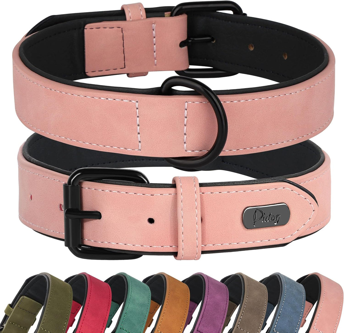 Didog Soft Padded PU Leather Dog Collar, Breathable and Adjustable Pink Dog Collars for Small Dogs
