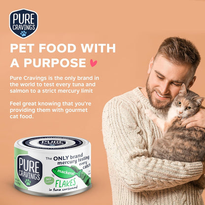 Mackerel Flakes in Tuna Consommé, Canned Wet Cat Food Soup, 100% Mercury-Tested, Moist Can Fish