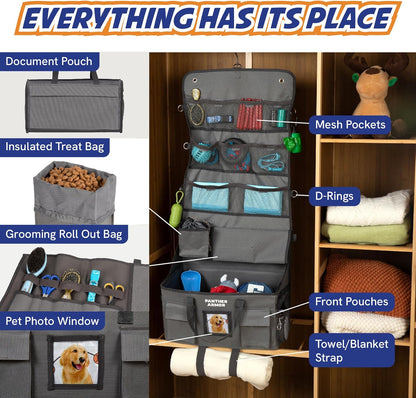 Panther Armor Dog Travel Bag- Hanging Dog Organizer & Pet Storage Tote Bag for Supplies,mWaterproof