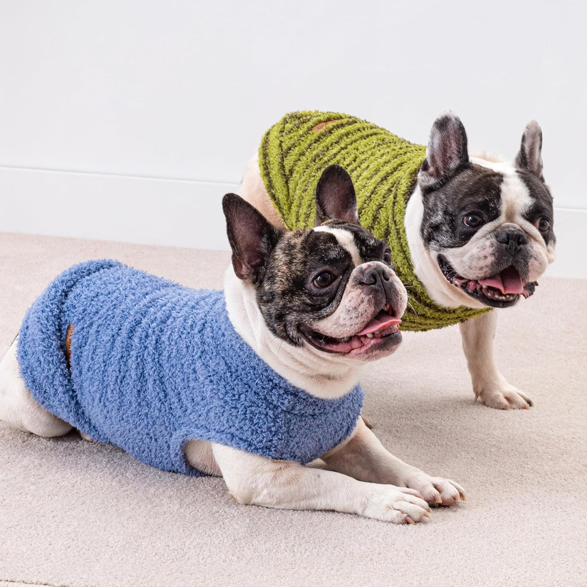 Fitwarm 2 Pack Striped Fleece Dog Sweater, Warm Winter Clothes for Small Dogs Boy Girl, Fuzzy Pet