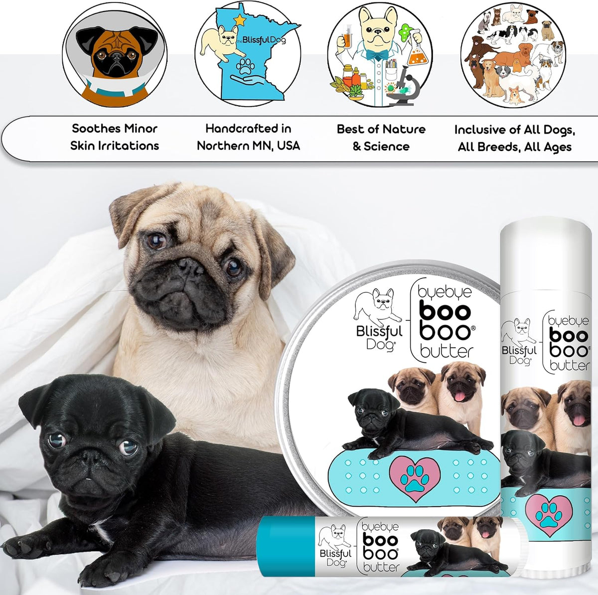 The Blissful Dog 1 oz TIN Pug Booboo Butter