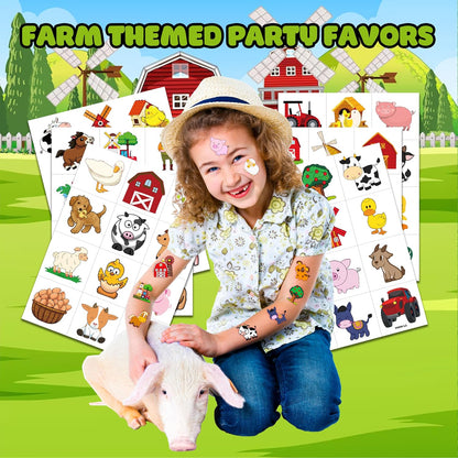 72 PCS Farm Barnyard Animal Pre-Cut Temporary Tattoos Sticker Birthday Decorations Party Supplies