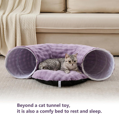 Bubble Cat Tunnel for Indoor Cats, Round Peekaboo Cave Toy with Dangling Balls, Donut Tunnel Bed