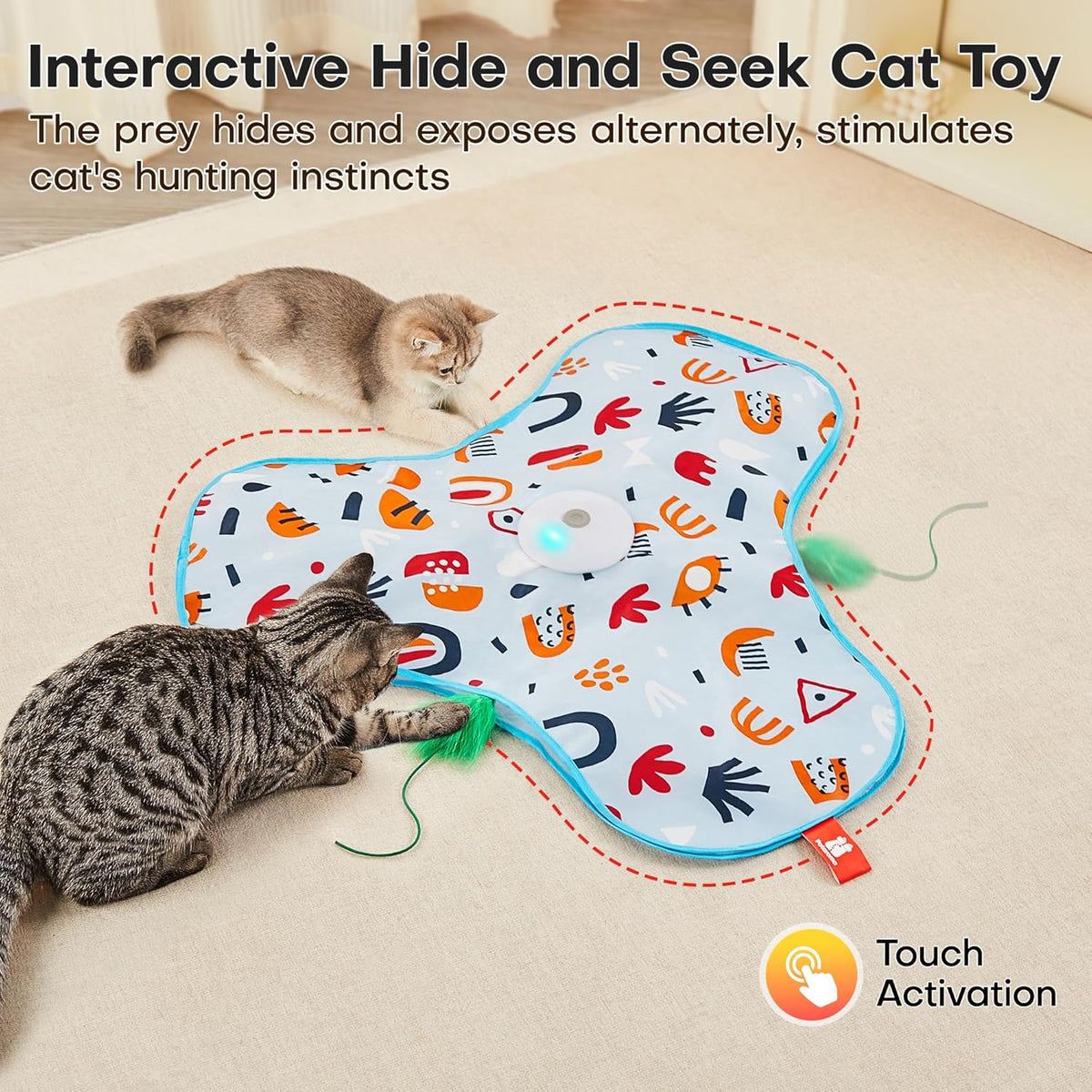 Potaroma Hide and Seek Interactive Cat Toys, Moving Concealed Wand Feather, Automatic Chargeable