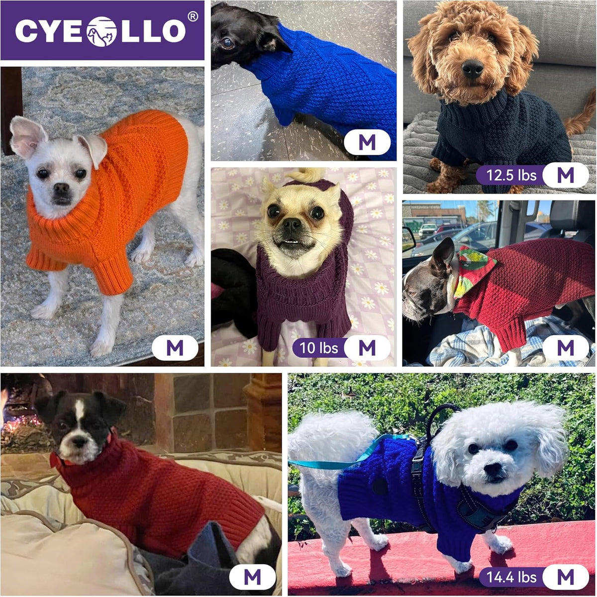 cyeollo Dog Sweaters Turtleneck Knitted Sweater with Leash Hole Winter Pet Clothes Dog Sweaters for