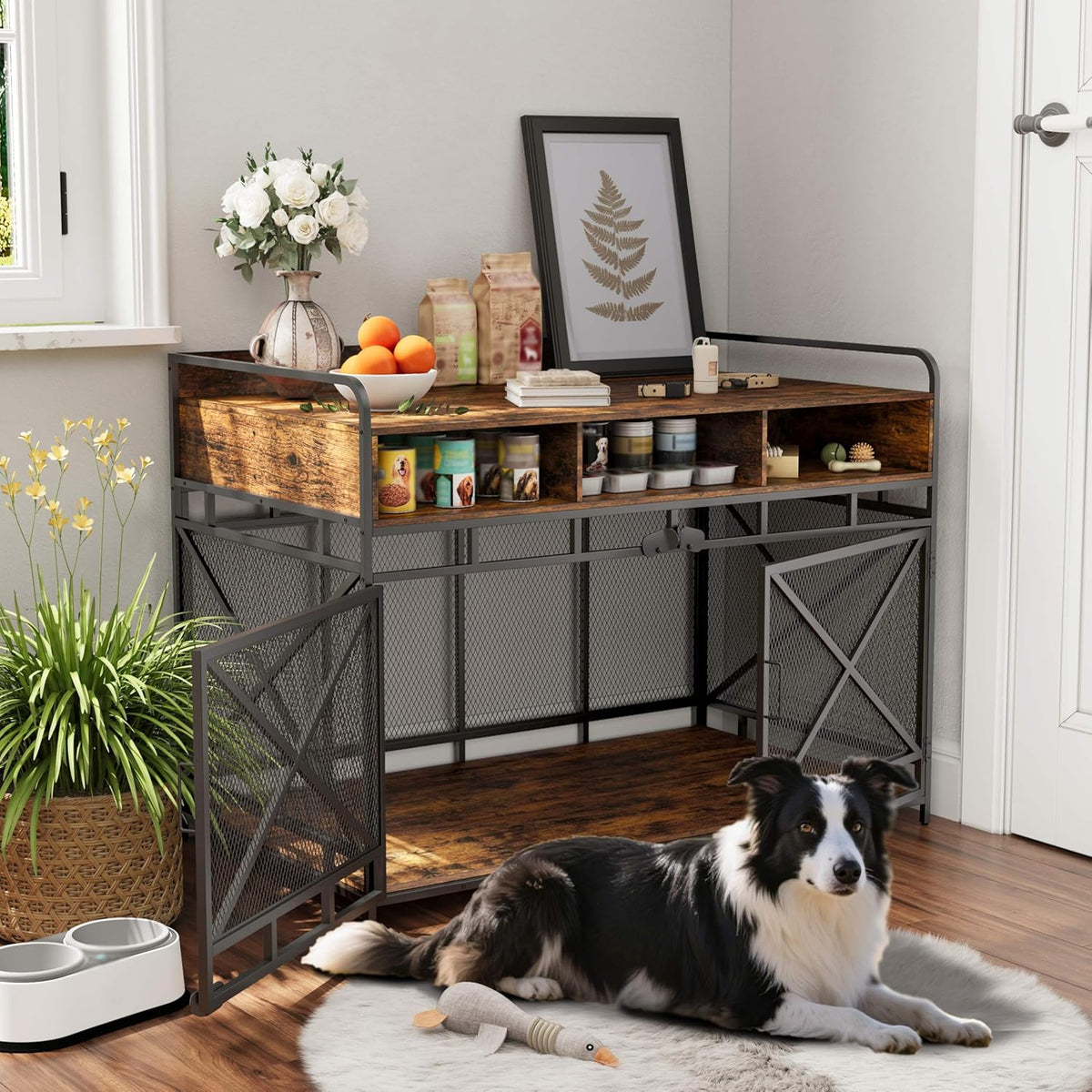 Dog Crate Furniture, 48" Heavy Duty Wooden Dog Crate End Table, XL Dog Kennel Furniture Large