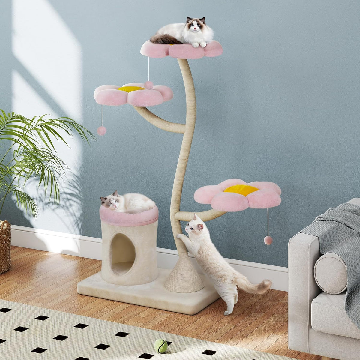 COZIWOW Aesthetic Cat Tree for Large Cats, 57'' Tall Modern Cat Tree Tower Scratching Post with