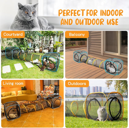 Pet Play Tunnel + Cube(with Three Ways) for Indoor and Outdoor, Kitty Play House, Cat Enclosures