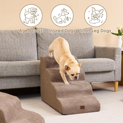 EHEYCIGA Curved Dog Stairs Ramp for High Beds 19.7" H, 4-Step Dog Steps for Small Dogs and Cats