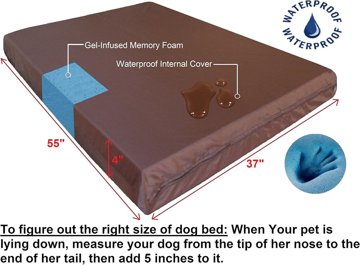 Dogbed4less Luxury XXL Orthopedic Memory Foam Dog Bed for Extra Large Dogs with Durable Waterproof